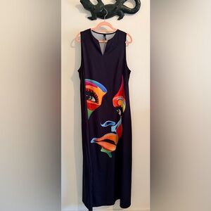 Stylewe Beautiful Sleeveless Black Maxi Dress with Colorful Face Print
